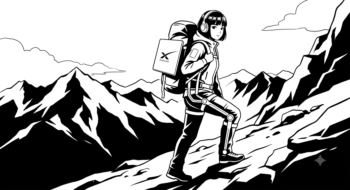 hermes agent hiking in black and white