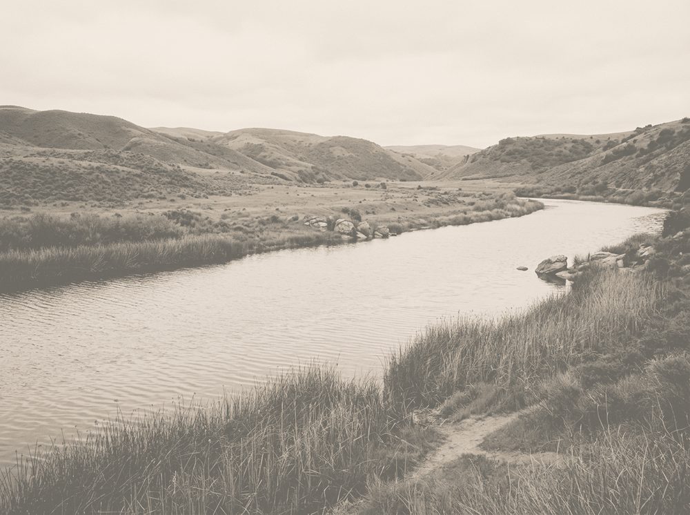 Duotone photograph of a flowing river watershed for Labatt